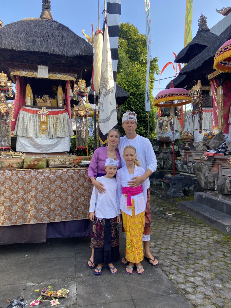 Duth family outside temple in Ubud 2023