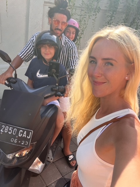 UK family on motorbikes in Bali