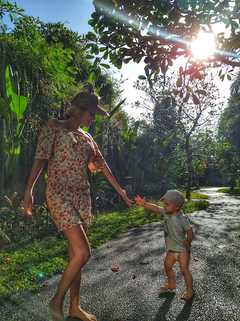 Mother and son in Bali nature