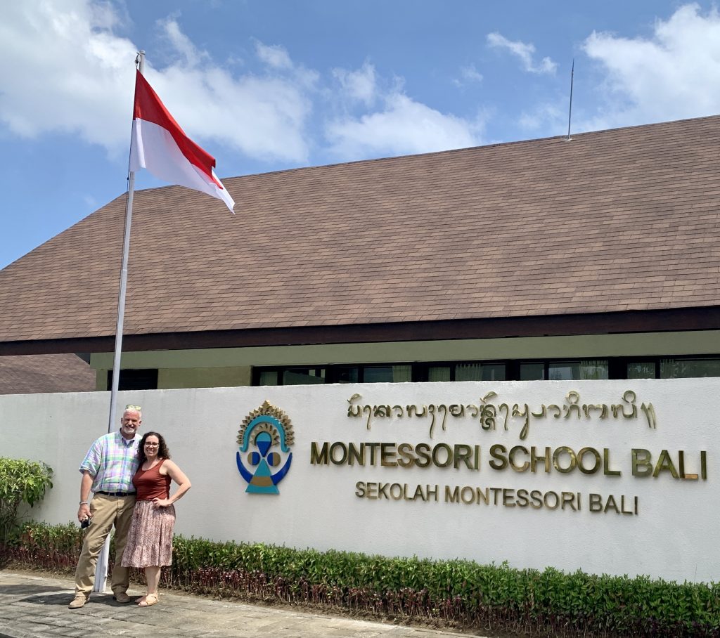 Principal Jeff Waxman and Simone Collins outside of Montessori School Bali