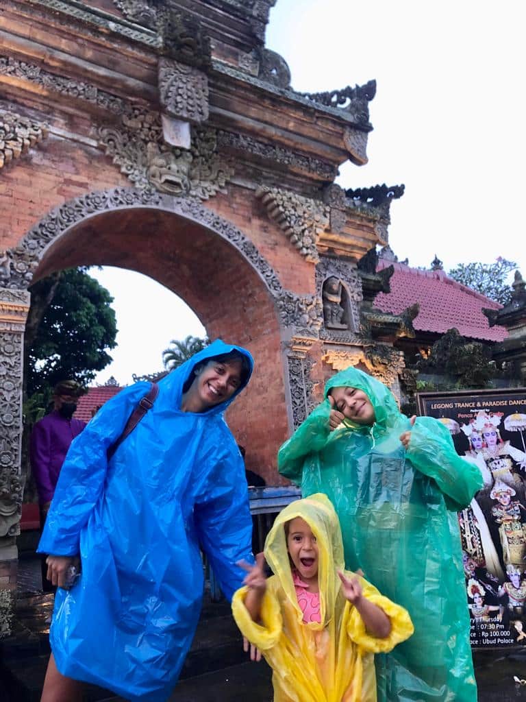 Spanish family in rainy season in Bali