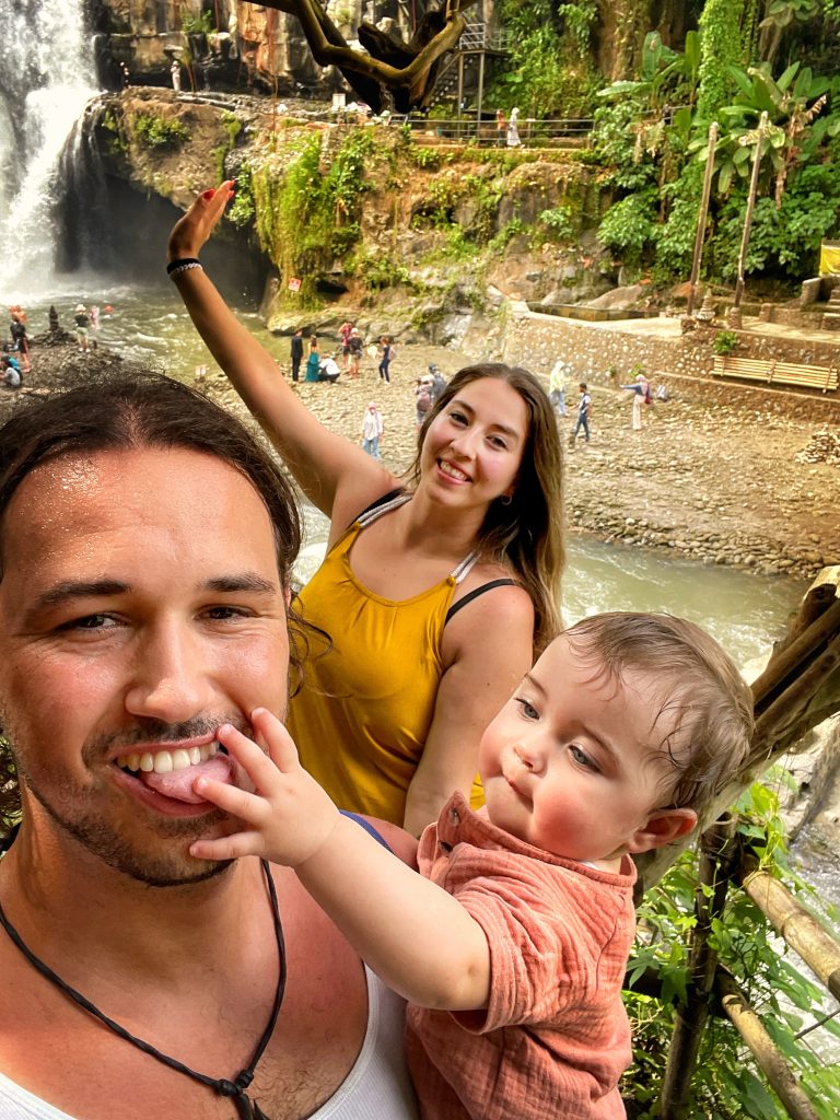 Dutch family visiting waterfall in Bali