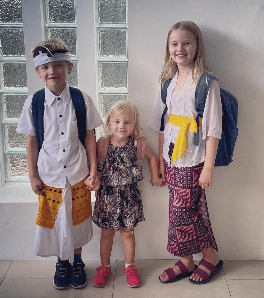 Swedish kids in traditional Balinese costume
